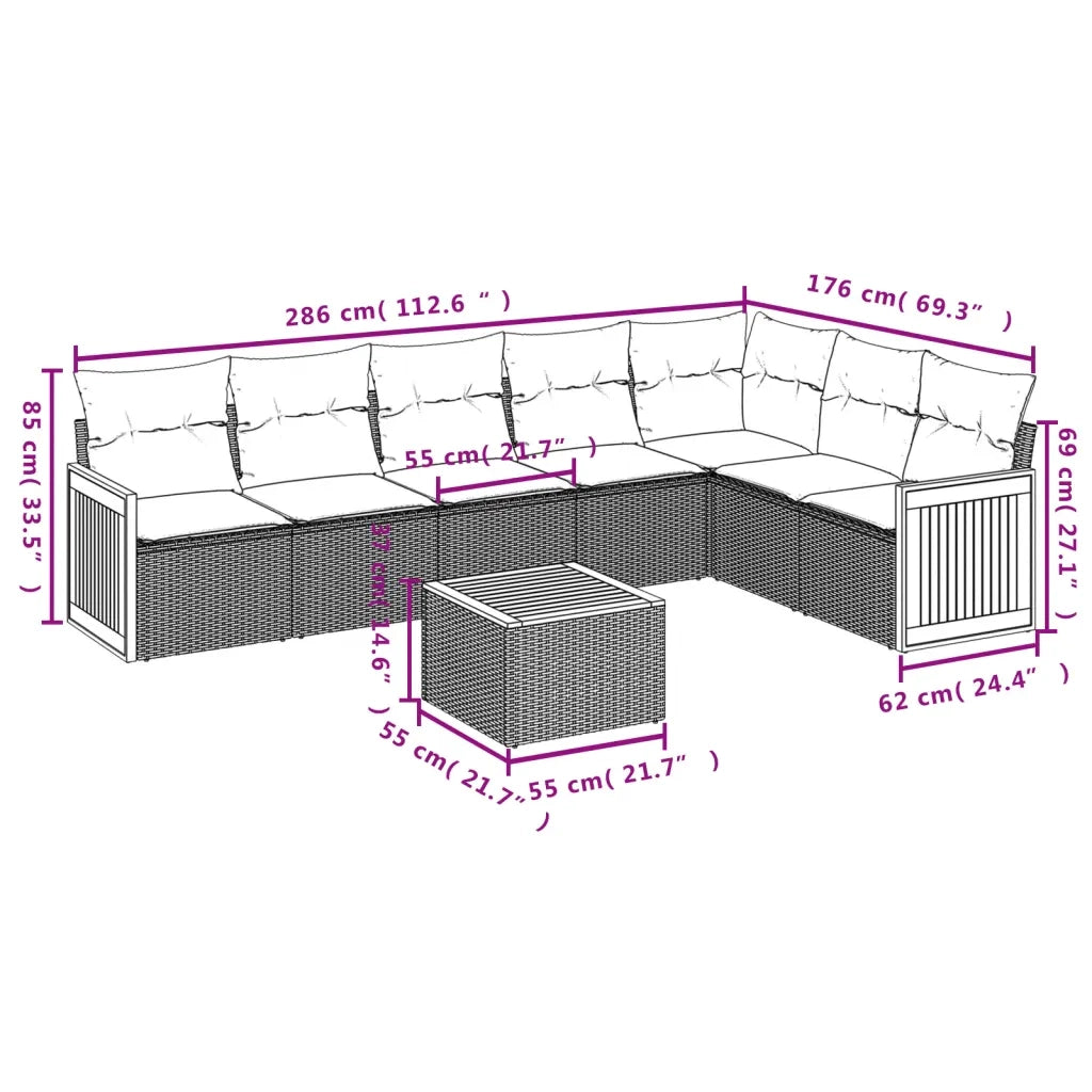 Set Divano da Giardino 8 pz con Cuscini Grigio in Polyrattan 3227719