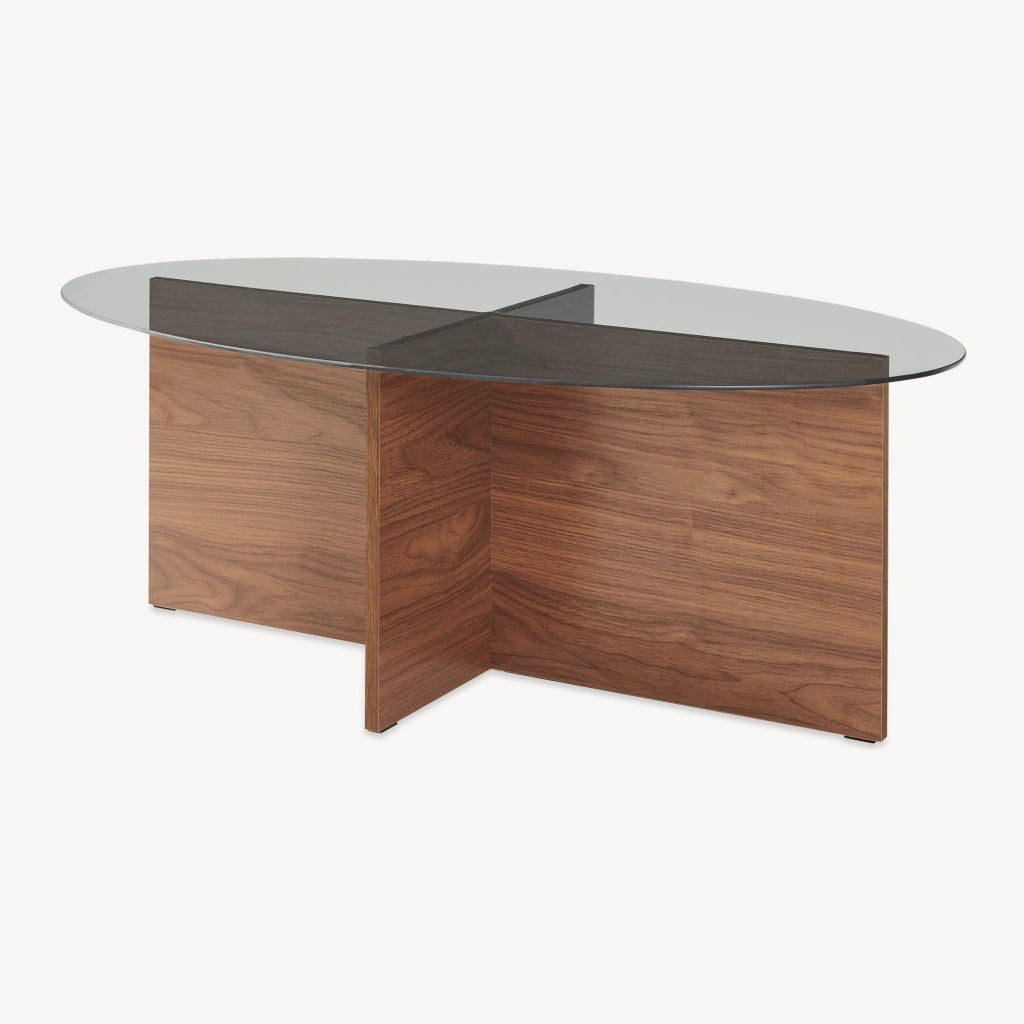 Tavolino da Caffè Viroya con Piano Ovale in Vetro Fumé 100 x 60 x 36 cm Effetto Noce/Grigio [en.casa]