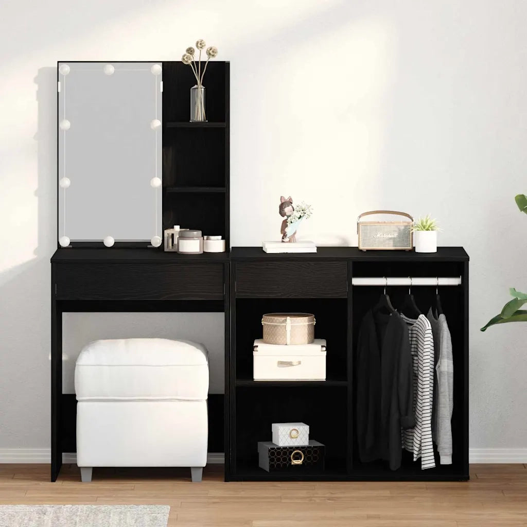 Set Toeletta | Tavolo da Trucco LED Rovere Nero 140 x 40 x 140 cm