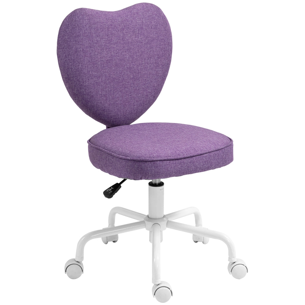 Sedia per Scrivania a Cuore con 5 Rotelle e Altezza Regolabile in Tessuto, 40x50x79-89cm, Viola