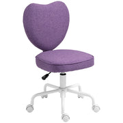 Sedia per Scrivania a Cuore con 5 Rotelle e Altezza Regolabile in Tessuto, 40x50x79-89cm, Viola