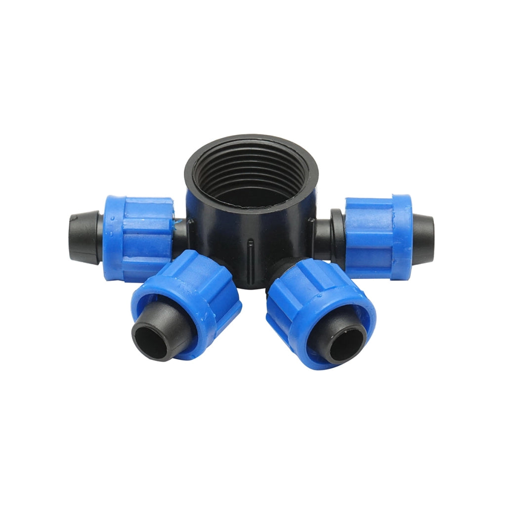 Distributore di connessione per tubo e banda di gocciolamento da 17mm con 4 teste per sistemi di irrigazione