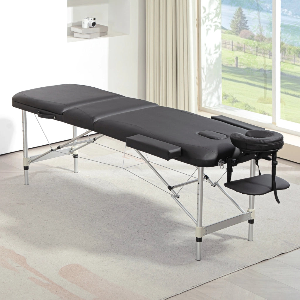 Lettino da Massaggio Pieghevole ad Altezza Regolabile, in Alluminio e Plastica, 215x81x61-84 cm, Nero