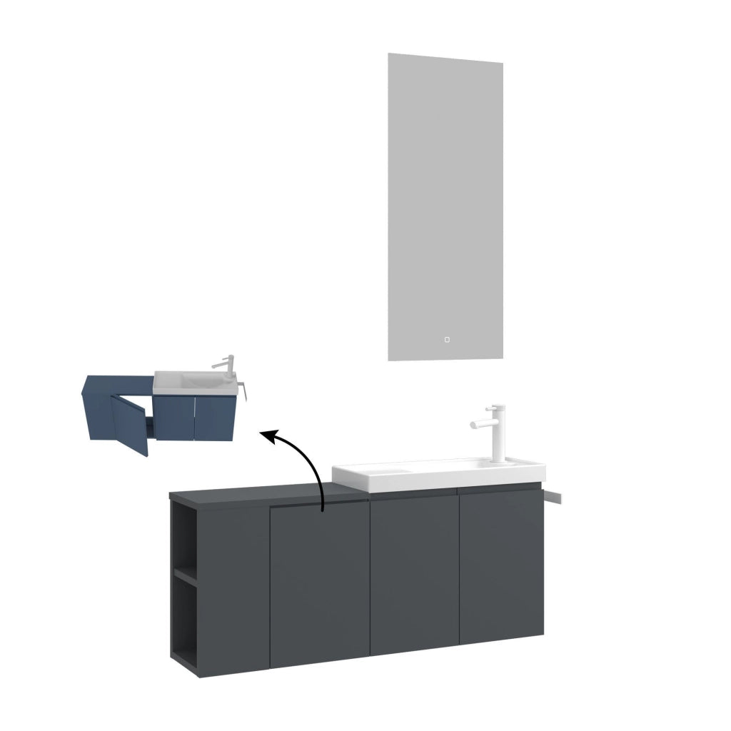 Set mobile lavabo con specchio (2 pezzi) "Ferla 110" - 110 x 22 x 45 cm - Antracite opaco