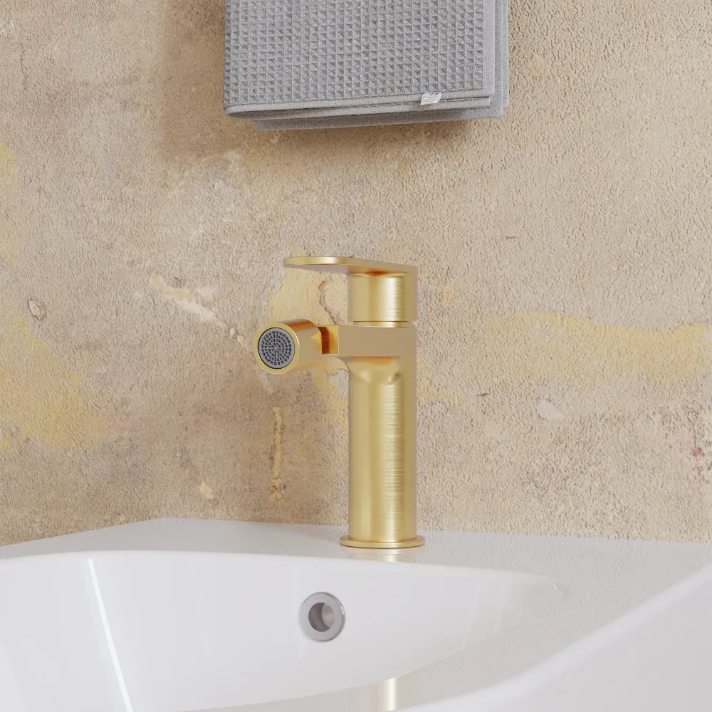 Set miscelatori lavabo 13cm bidet miscelatore doccia con deviatore oro spazzolato | Margot