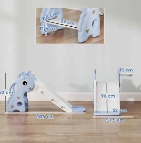 Scivolo per bambini a giraffa con canestro e palla blu