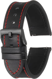 Cinturini orologio in pelle autentica 22 mm larghezza neri con rivestimento in silicone impermeabile