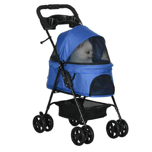 Passeggino Cani Gatto Carrozzina con Guinzaglio e cestino Blu 4 Ruote