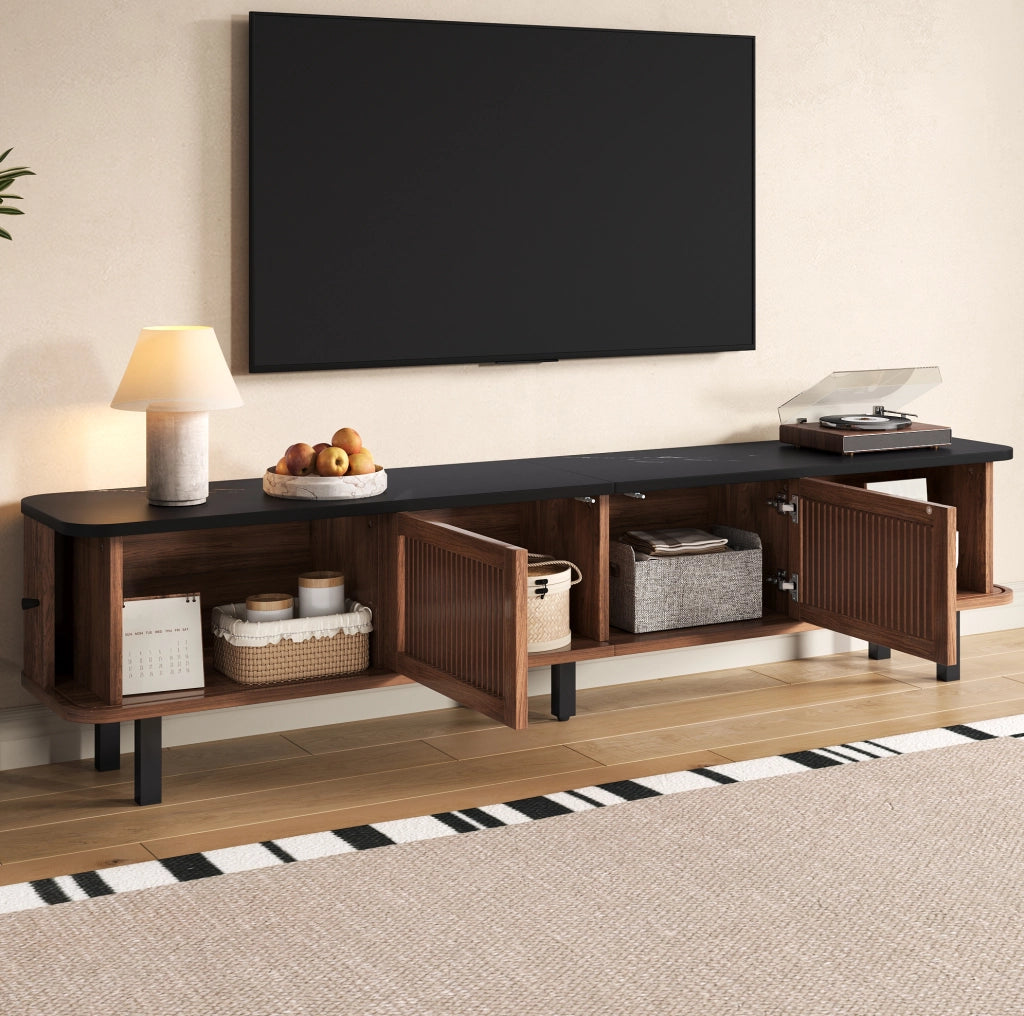 Mobile TV 190x35x45 cm con ante scorrevoli e griglia in MDF e pannello truciolare noce