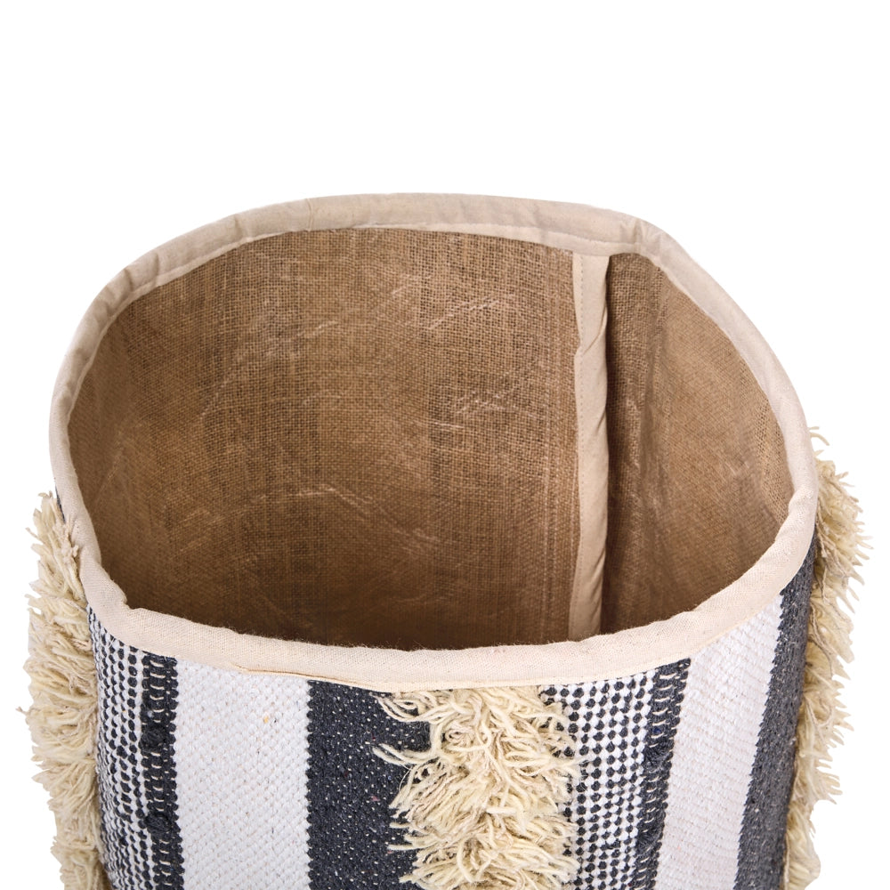 Set di 2 cestini in cotone beige e grigio alti 40/45 cm per riporre oggetti in stile rustico boho