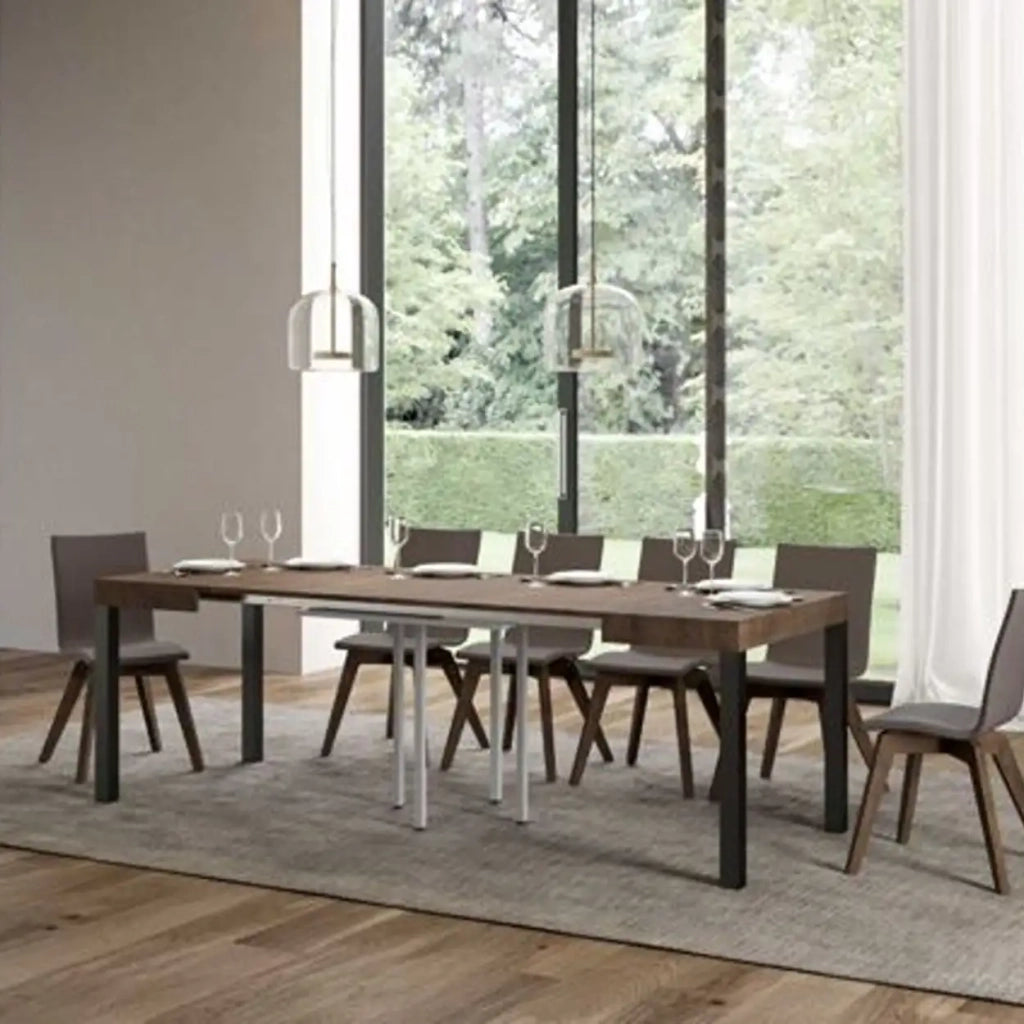 Tavolo allungabile 90/246x90 cm Everyday colore noce gambe antracite