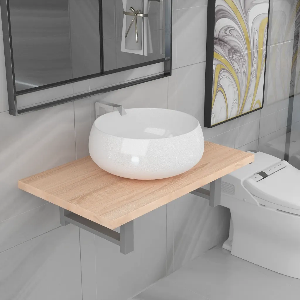 Set Mobili da Bagno | Armadio da bagno 2 pz Ceramica Rovere