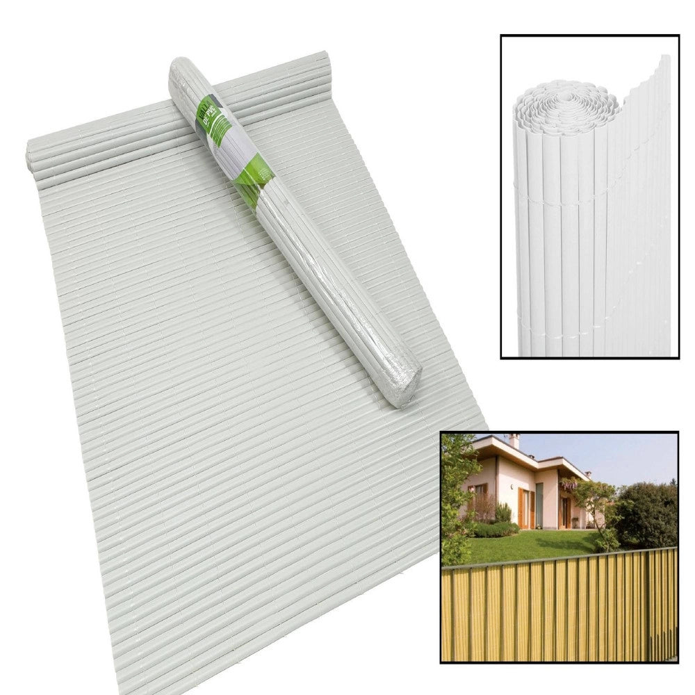 Trade Shop - Recinzione Giardino Frangivista Per Balcone Canniccio Pvc Bianco Esterno 1x3 Mt -