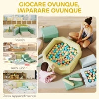 Set 15 Blocchi di Costruzioni Morbide Modulabili per Bambini con 200 Palline per Uso Interno, Multicolore
