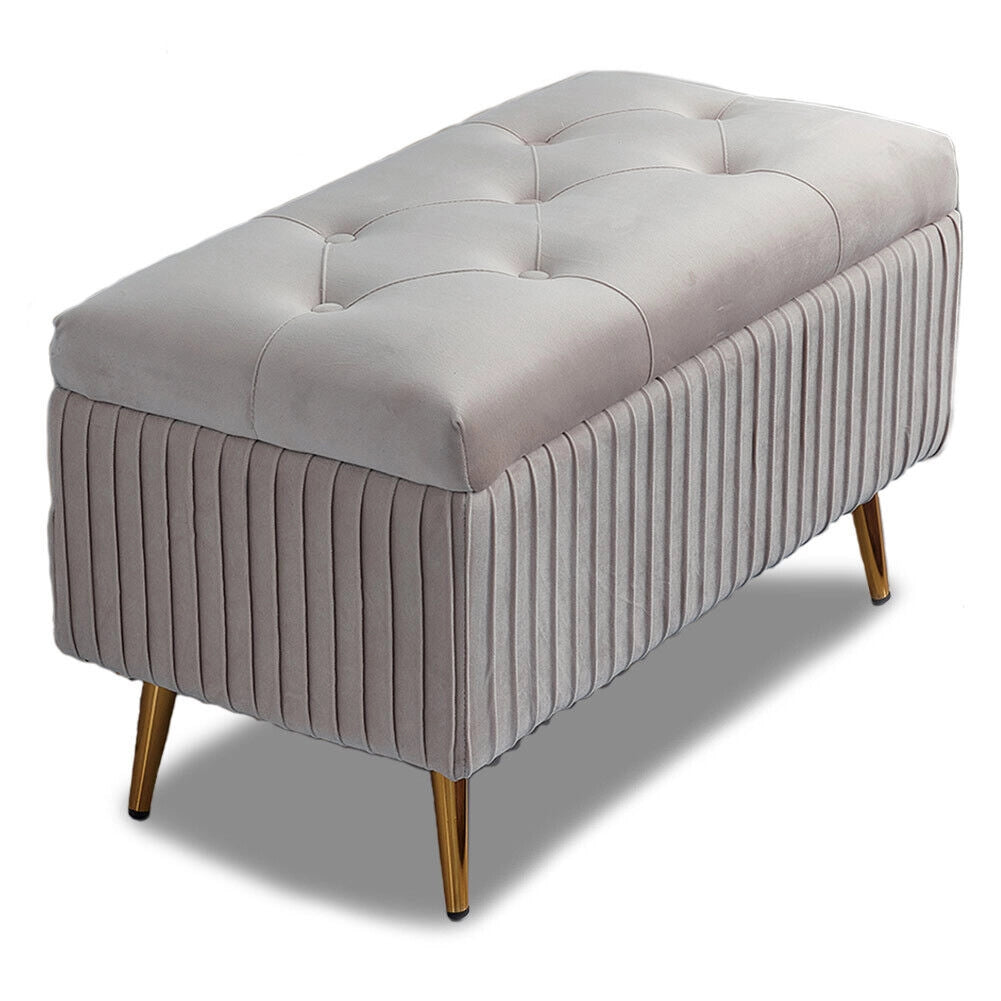 Pouf Contenitore Panta in Velluto Rettangolare Morbido Capiente Divanetto Grigio