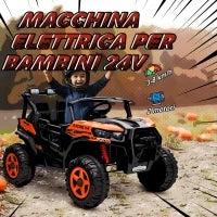 Macchina Elettrica per Bambini 3-8 Anni 24V a 2 Posti, Doppio Motore, Telecomando e Soft Start, Arancione
