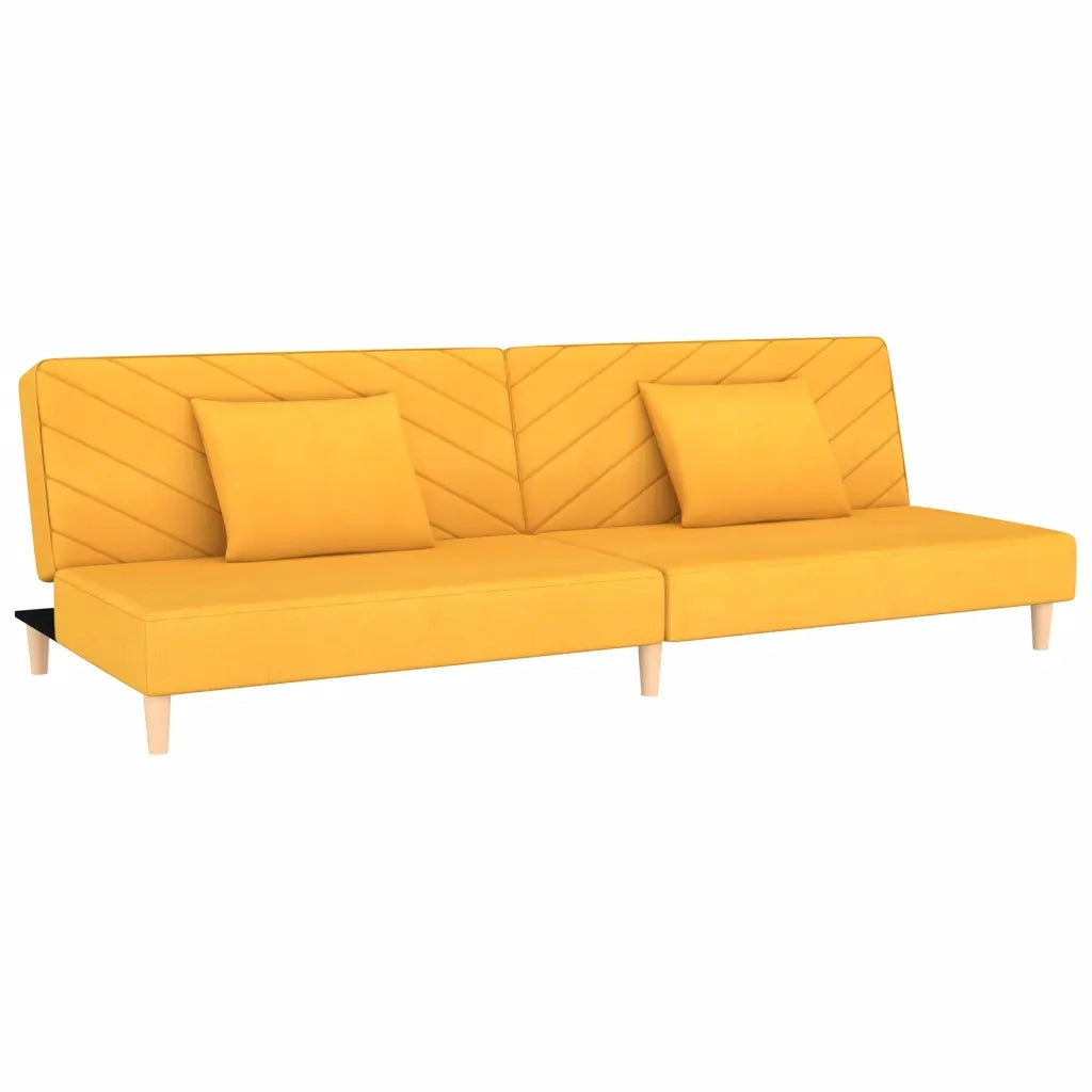 Divano Letto a 2 Posti con 2 Cuscini Giallo in Tessuto 375895