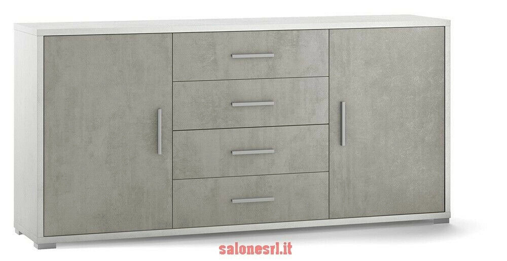 KIT MOBILE MULTIUSO 2 ANTE 4 CASSETTI H84 L174 P41 Cm STRUTTURA BIANCO FRONTALE CEMENTO SARMOG Db804k