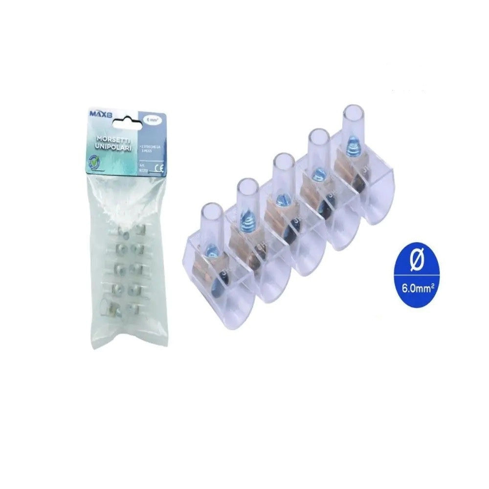 Trade Shop - Morsettiera Morsetti Terminali Unipolari Sezione 6mm² 2 Stecche Da 5 Pezzi 83312 -