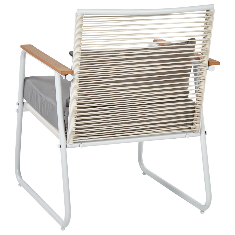 Set da giardino in acciaio bianco con cuscini grigi Set da salotto 4 posti Tavolo moderno