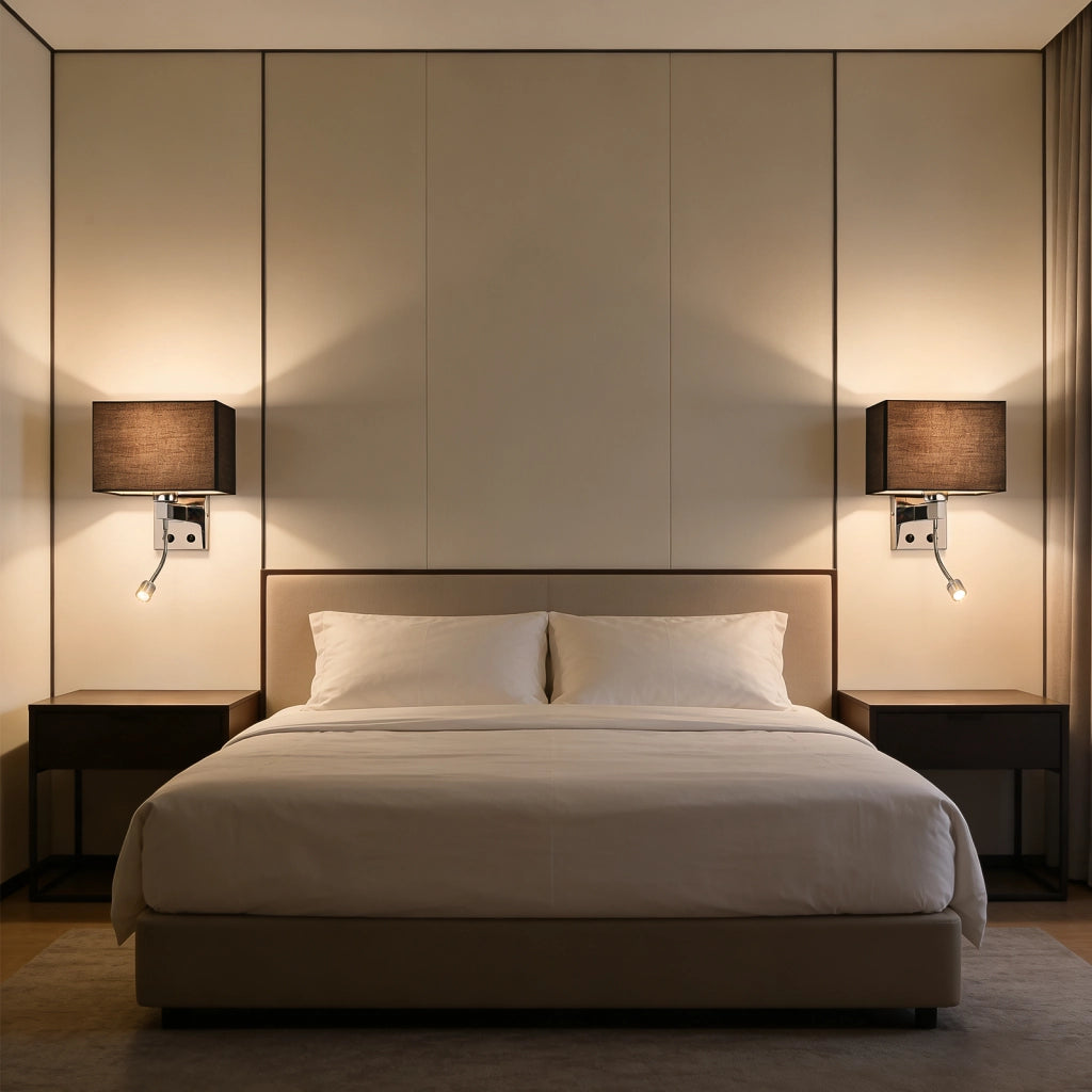 ZMH Lampada da Parete per Camera da Letto Nera Orientabile con Paralume Tessuto LED E27 Interruttore per Corridoio Letto