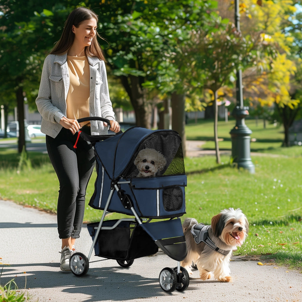 Carrello per Cani Piccoli con Cestino ¨C zephmum ¨C 75x45x97 cm Blu Scuro