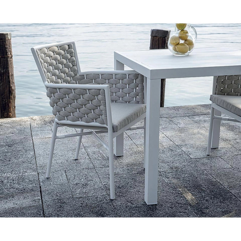 Sedia Bologna Contract In Alluminio Bianco E Corda Per Esterni Imbottita Beige Moia