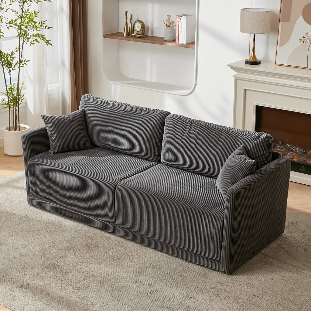 Divano letto convertibile in velluto a coste con struttura in metallo e cuscini memory grigio 182 × 88 × 84 cm
