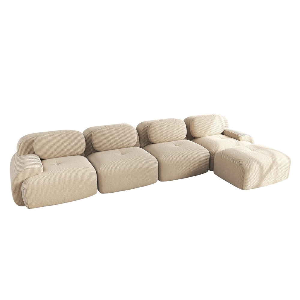 Divano angolare 4 posti con chaise longue ¨C Minimal ¨C Beige velluto imbottito braccioli larghi
