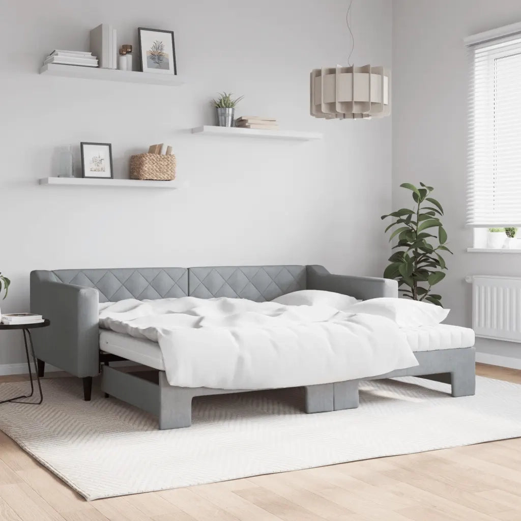 Divano Letto Estraibile Materassi Grigio Chiaro 90x190 Tessuto