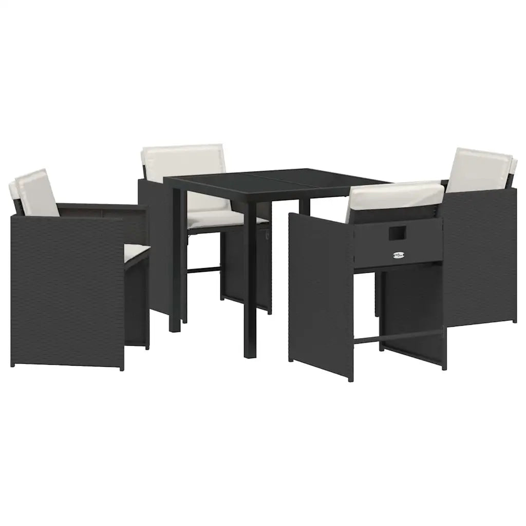 Set da Pranzo per Giardino 5 pcs Nero polyrattan
