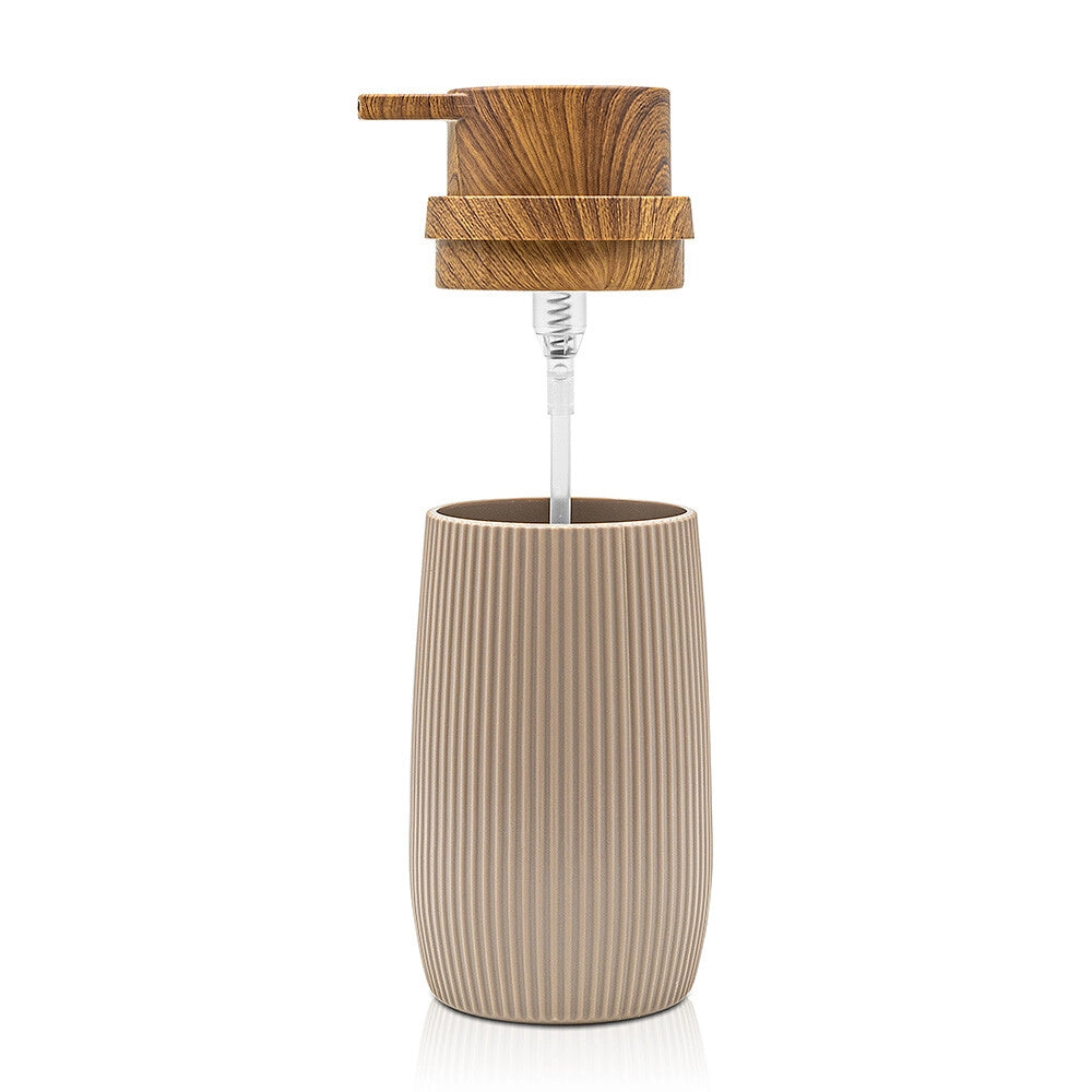 Set accessori bagno in plastica tortora con dispenser sapone e due portaspazzolini Blob