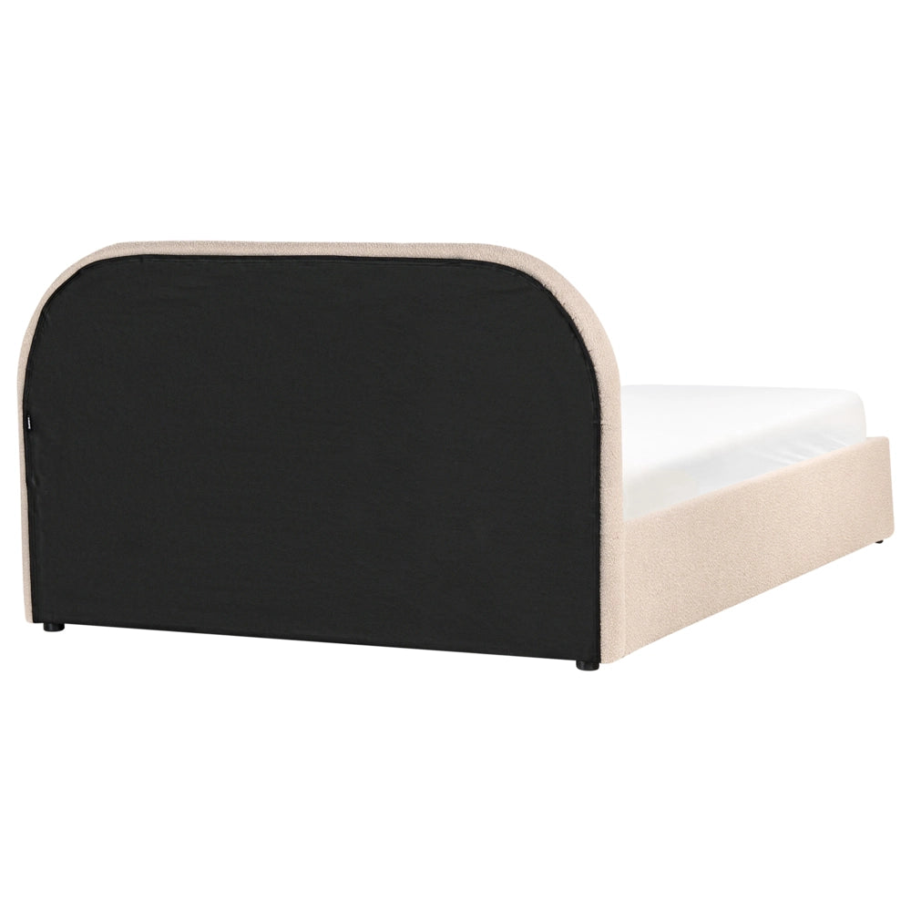Letto moderno con contenitore e testata imbottita in bouclé beige chiaro 140 x 200 cm