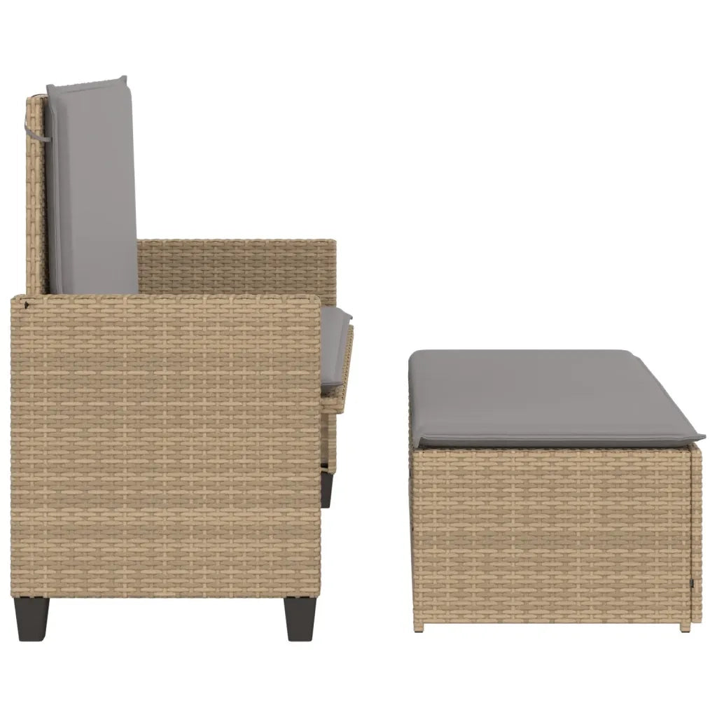Panca da Giardino con Cuscini e Poggiapiedi-Sgabello-Panca da esterno Beige in Polyrattan 374493