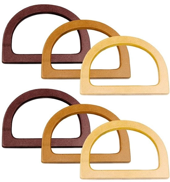 Accessori per tas da mano in legno - Maniglie in legno a forma D - Set di 6 - Accessori DIY eleganti - Per tasche da mano - Maniglie in legno