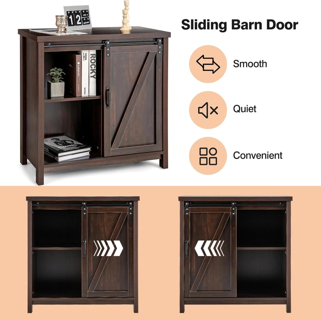 Armadio a buffet con 4 scomparti, moderno armadio da cucina con ante scorrevoli, cassettiera da cucina industriale, credenza per soggiorno e corridoio, 80 x 40 x 82 cm, marrone