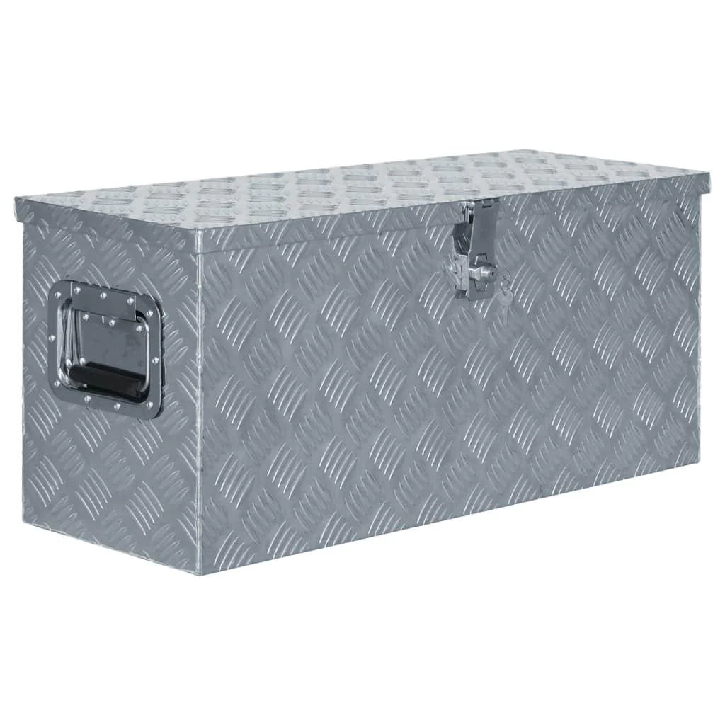 Cassetta portautensili in alluminio argentato baule portaoggetti cassetta degli attrezzi 80 x 30 x 35 cm argento 02_0003208