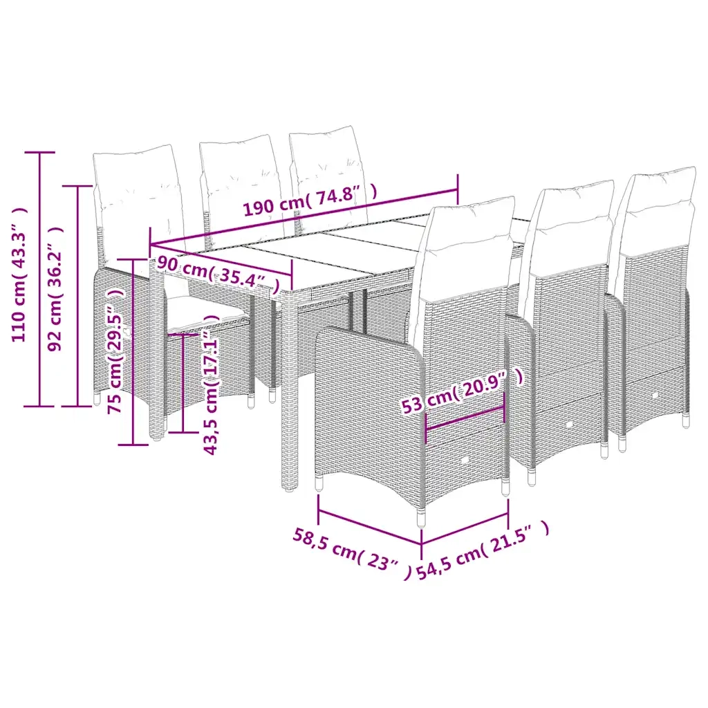 vidaXL Set da Bistrò da Giardino 7 pz con Cuscini Nero in Polyrattan