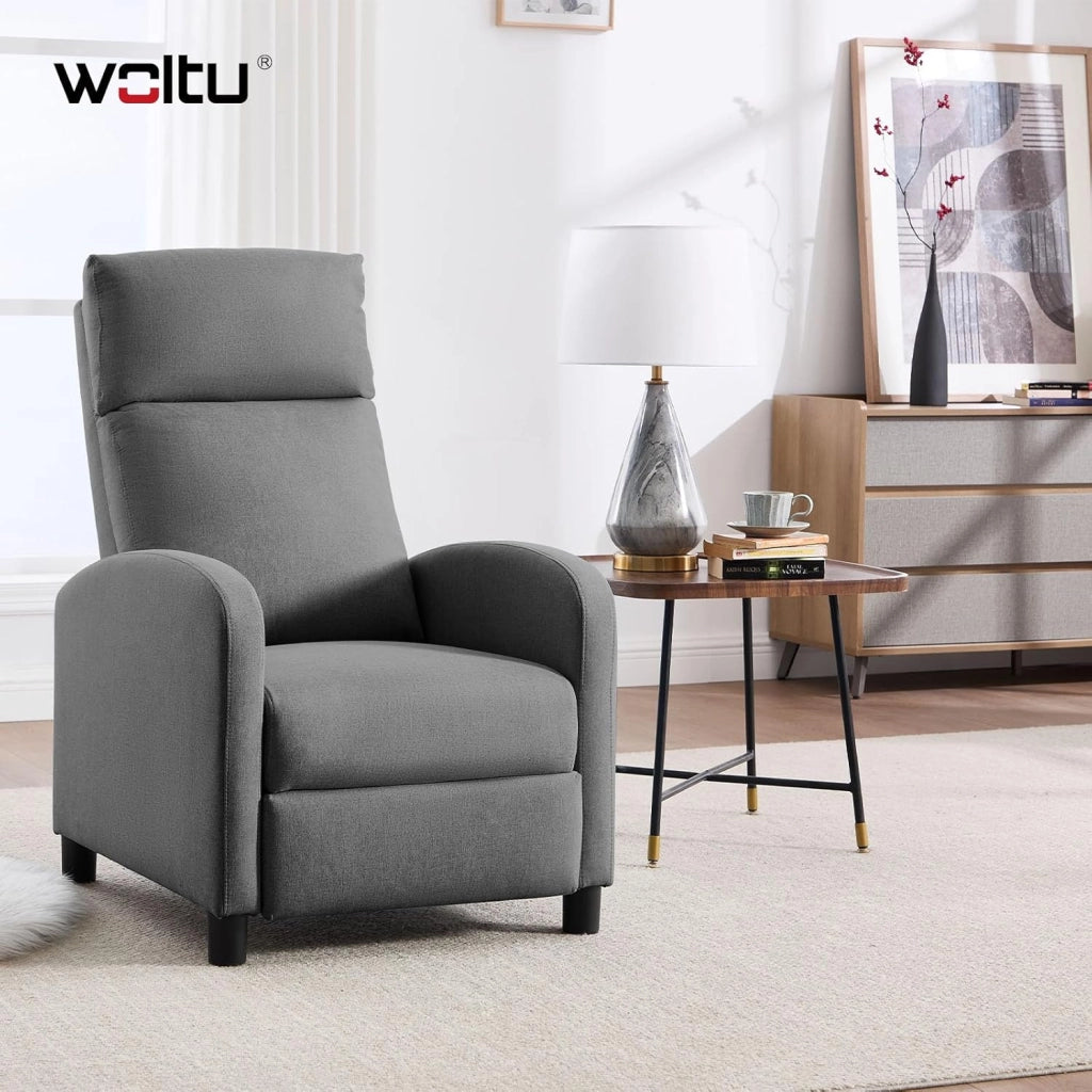 Poltrona Reclinabile a Multilivello, Chaise Longue con Poggiapiedi Regolabile, Poltrona Relax Singolo, Con Schienale Alto, Seduta Imbottita, Lino, Grigio Scuro, SKS58dgr