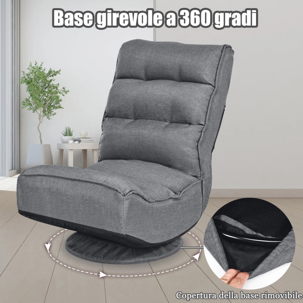 Sedia con schienale comodo da terra girevole a 360¡ã, Sedia da gaming regolabile in 5 posizioni, Grigio-Divani da terra