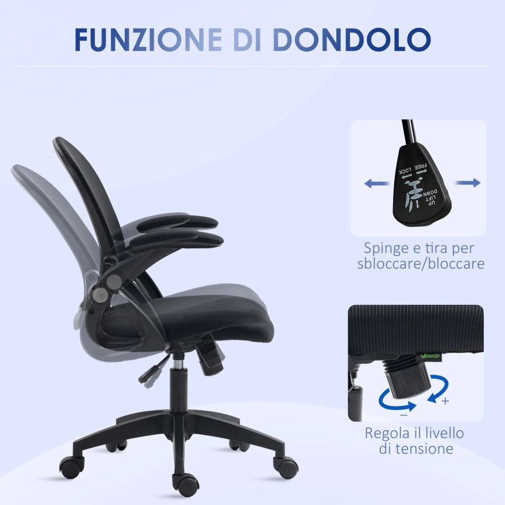 Sedia Operativa da Ufficio 65.5x61.5x88-97.5cm con Schienale a Rete Nero