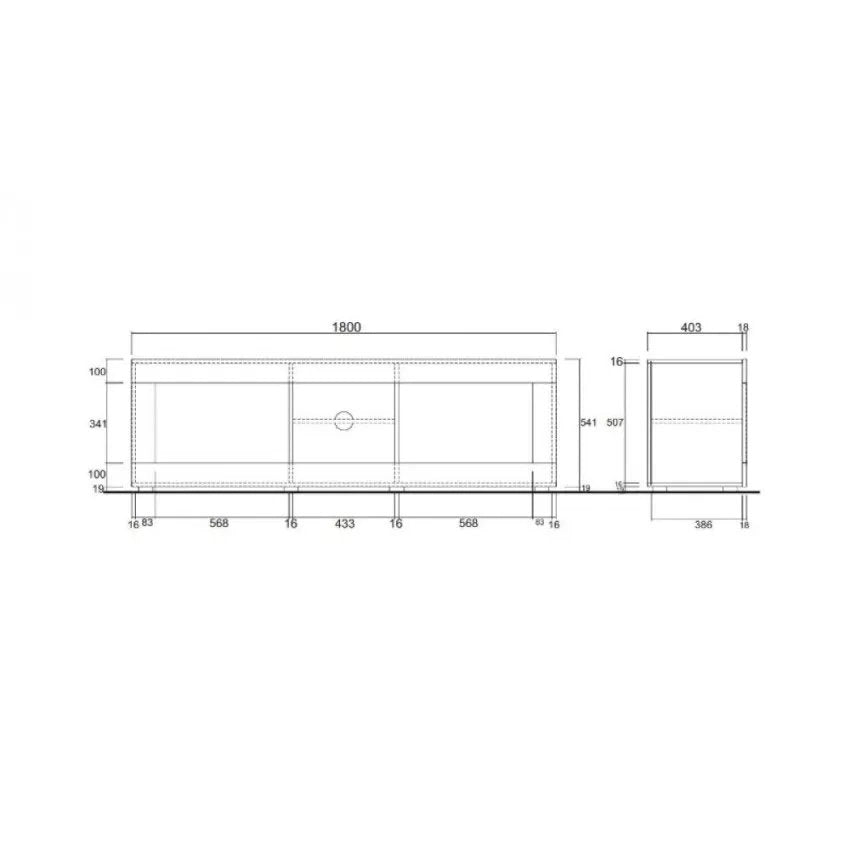 Massaia, Mobile Porta tv un Ripiano, 180x43x56h cm Bianco Lucido
