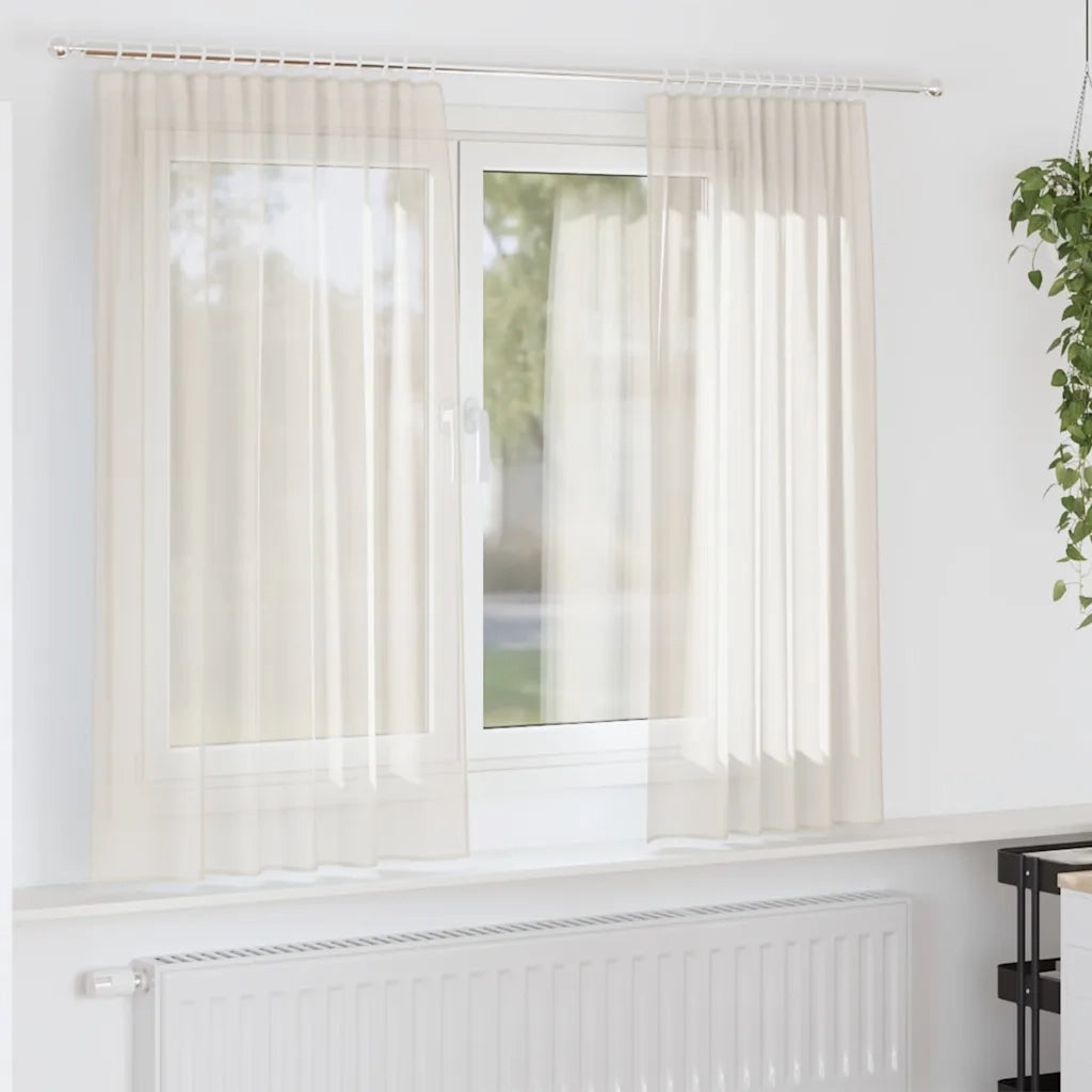 Tende in Voile con Tasche per Aste 2 pz Crema 4102176