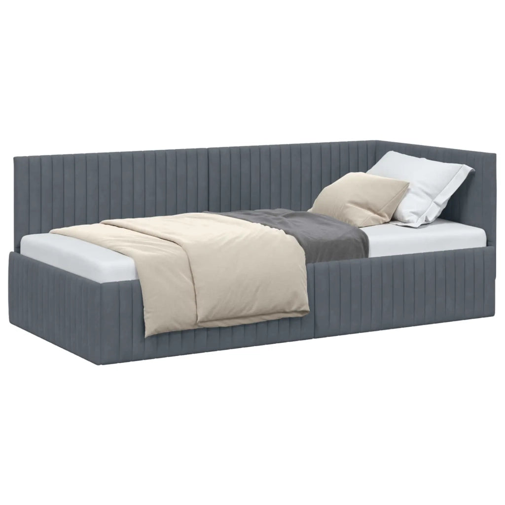 Cornice del letto ad angolo Grigio scuro 90 cm x 200 cm Velluto