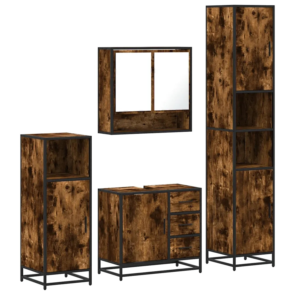 Set Mobili da Bagno 4 pz Rovere Fumo in Legno Multistrato