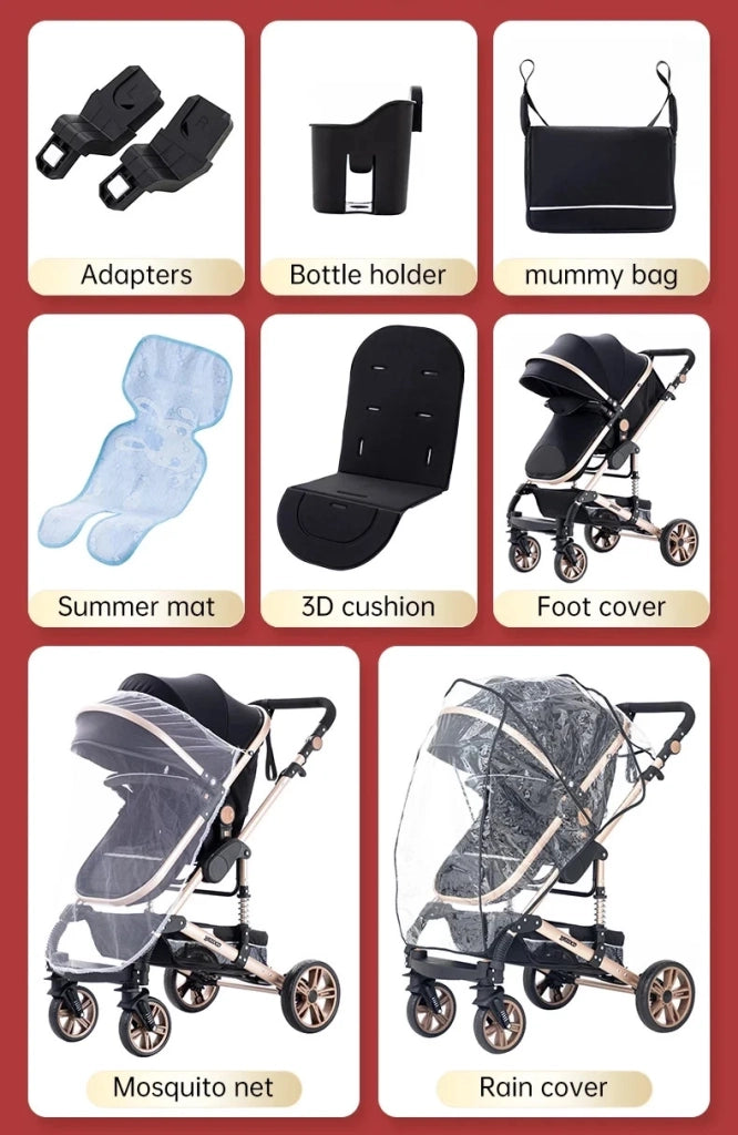 Passeggino 3 in 1 in alluminio leggero pieghevole seggiolino neonato ovetto