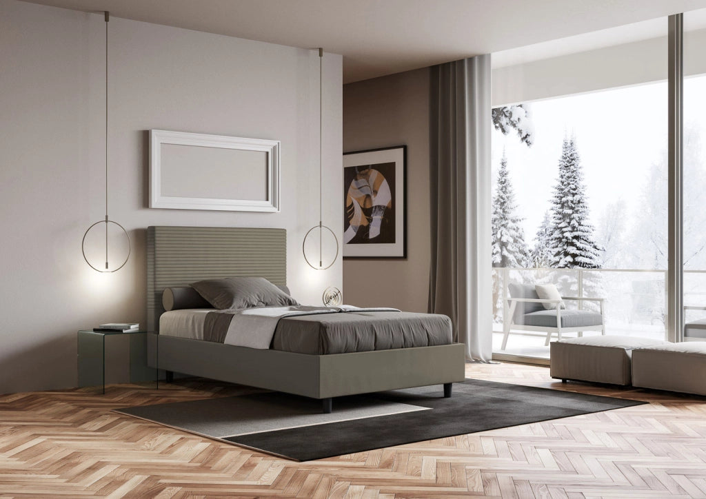 BS COM Letto una piazza e mezza con rete imbottito 110x190 similpelle cappuccino