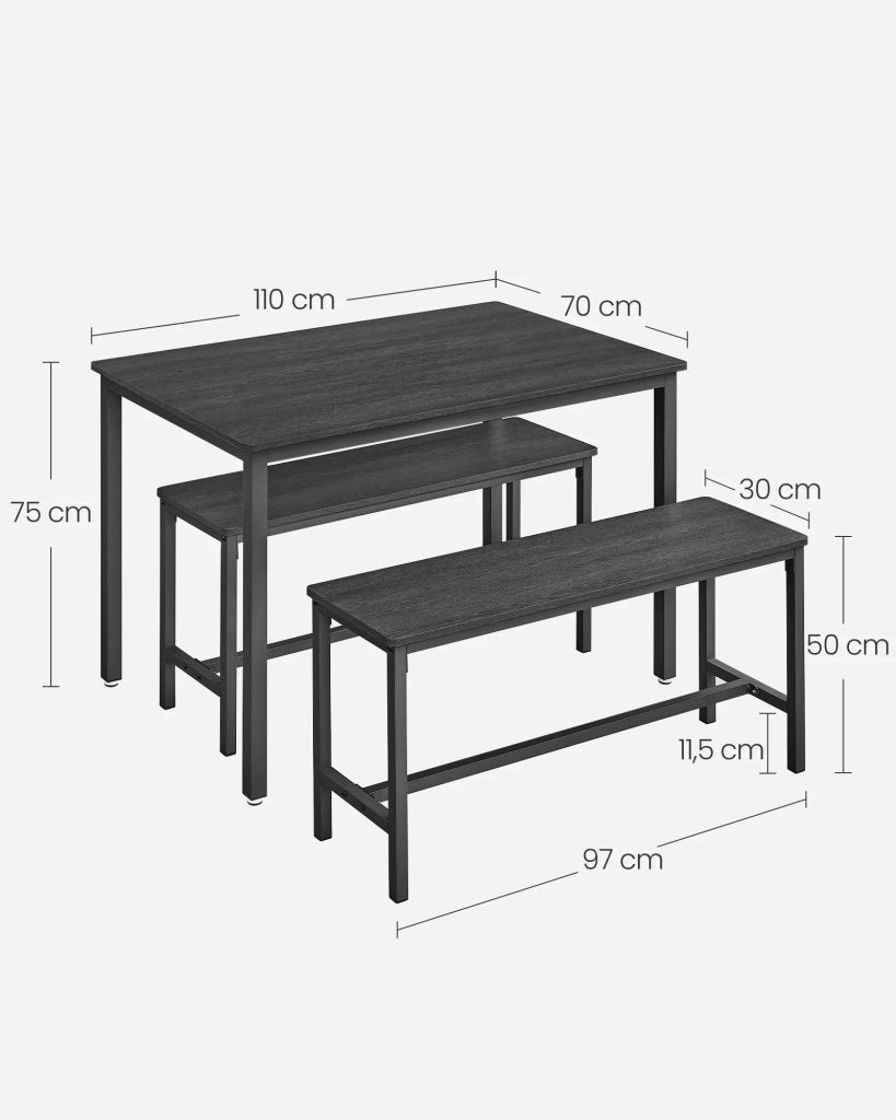 Set tavolo da pranzo e panca tavolo 110 x 70 x 75 cm 2 panche 97 x 30 x 50 cm struttura in acciaio per cucina sala da pranzo soggiorno nero 12_0005429