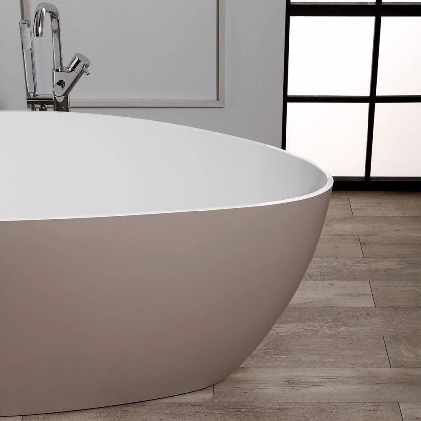 Vasca da bagno moderna freestandig in marmo resina a barca bianca beige 157cm Badok Moray