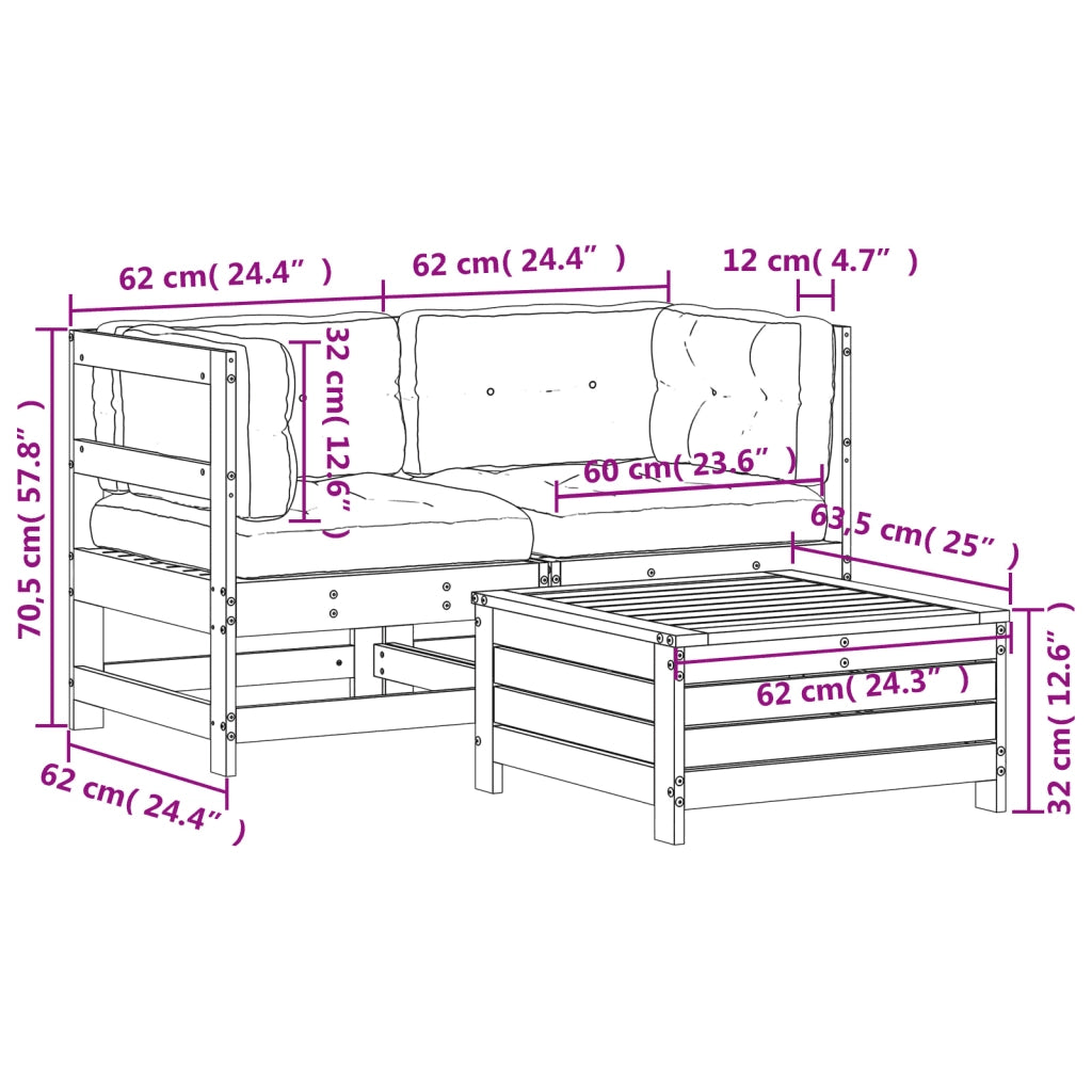Set Divani da Giardino 3pz con Cuscini Legno Impregnato di Pino 3250759